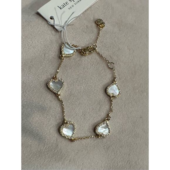 Kate Spade NWT Take Heart Line gold bracelet w/ mother of Pearl - Picture 4 of 7